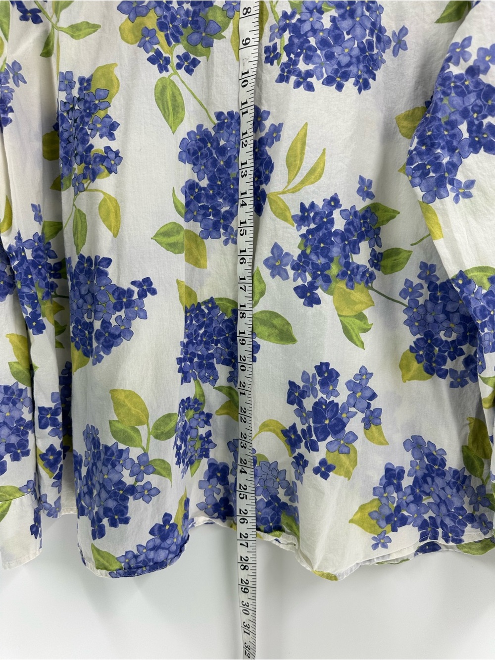 Talbots White Long-Sleeve Hydrangea Print Top - Floral purple-green Cotton - Picture 6 of 9
